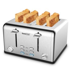 Toaster 4 Slice, Stainless Steel Extra-Wide Slot Toaster with Dual Control Panels of Bagel/Defrost/Cancel Function, 6 Toasting Bread Shade Settin