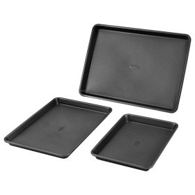 Baking Pan Set 3-Piece Nonstick Carbon Steel Bakeware Set with Silicone Handle (Default: Default)
