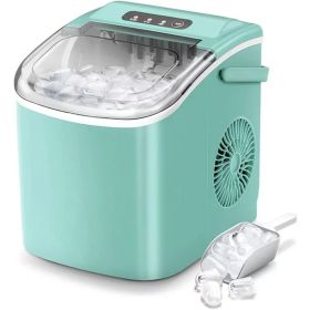 Ice Makers Countertop;  Protable Ice Maker Machine with Handel;  Self-Cleaning Ice Maker;  26Lbs/24H;  9 Ice Cubes Ready in 8 Mins;  for Home/Off (Color: Green)