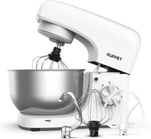 KUPPET Stand Mixer, 8-Speed Tilt-Head Electric Food Stand Mixer with Dough Hook, Wire Whip & Beater, Pouring Shield, 4.7QT Stainless Steel Bowl R (Color: White)